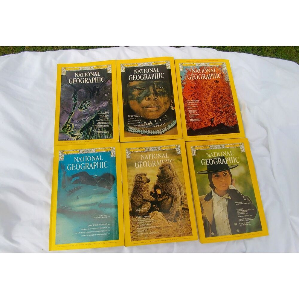 Lot of 6 Vintage 1975 National Geographic Magazines Jan-Jun Complete